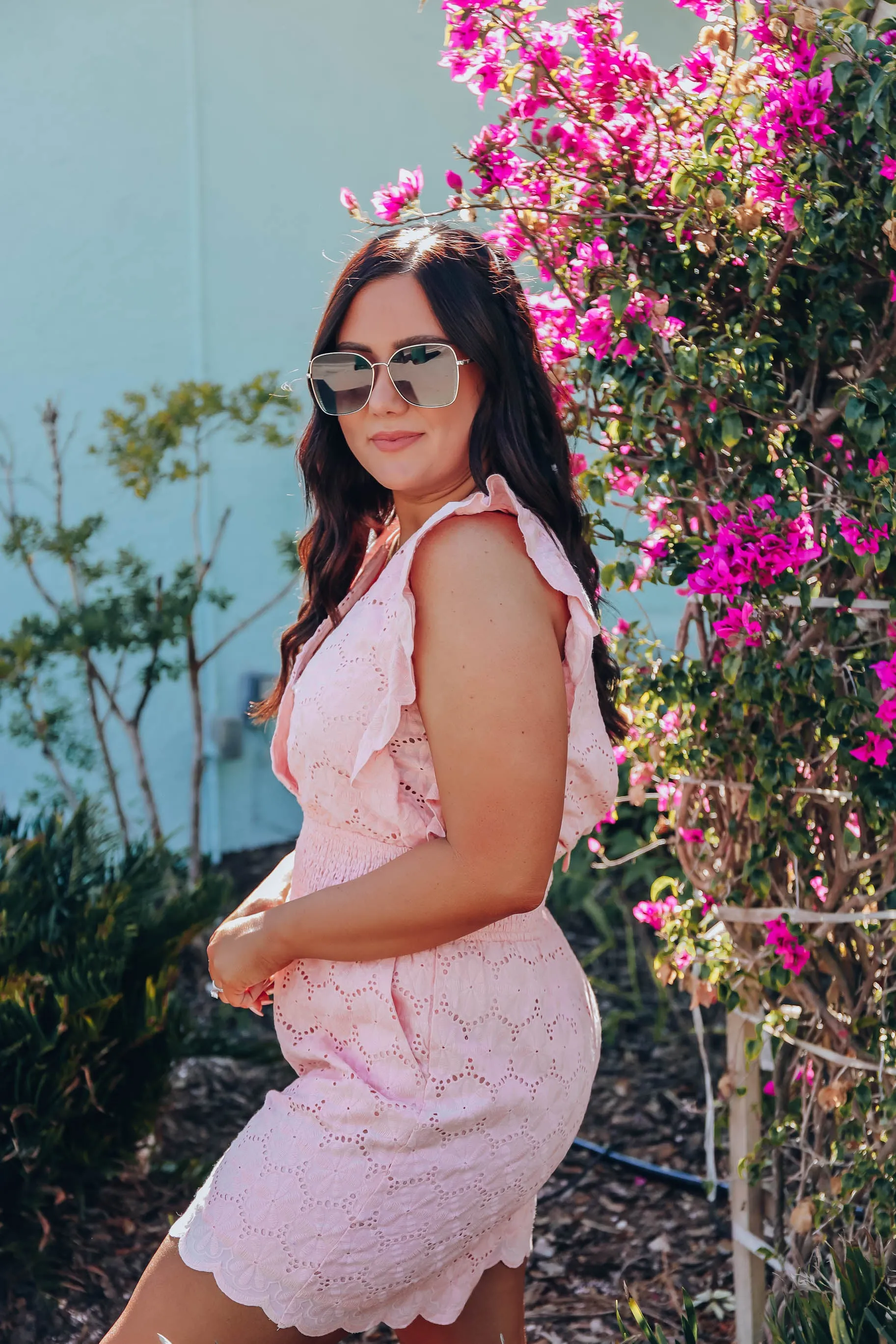 Cannes Cotton Eyelet Romper - Blush
