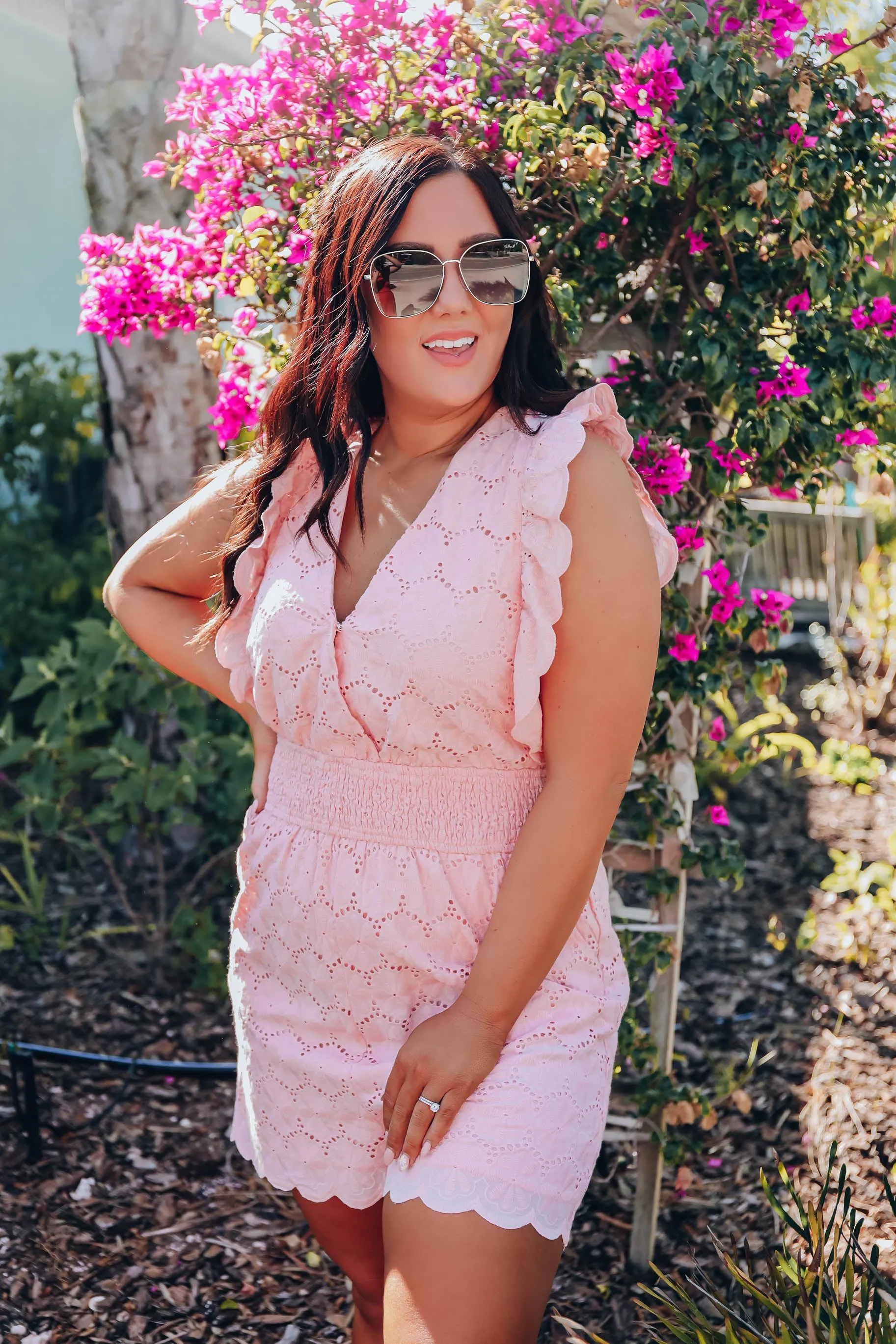 Cannes Cotton Eyelet Romper - Blush