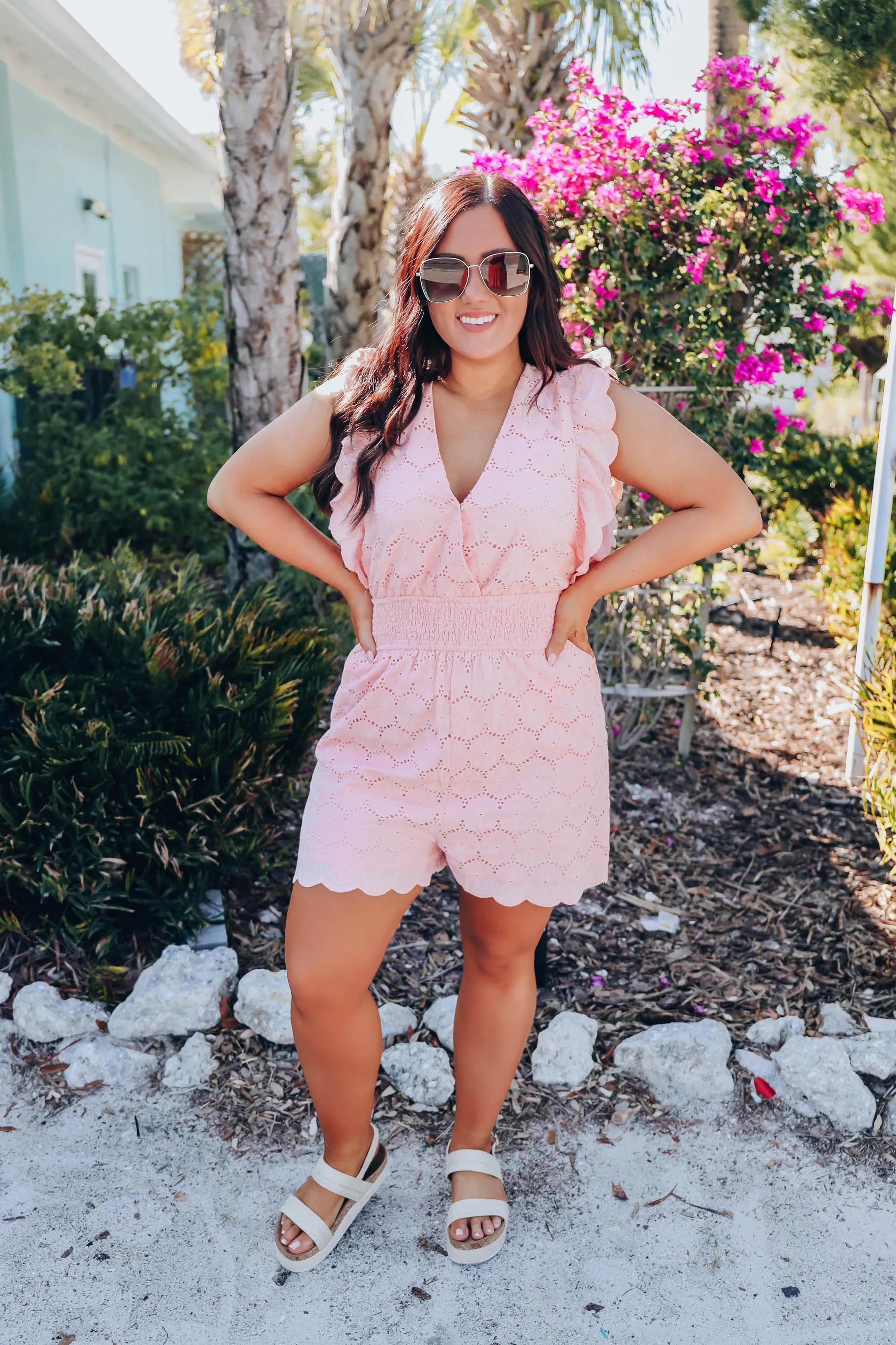 Cannes Cotton Eyelet Romper - Blush