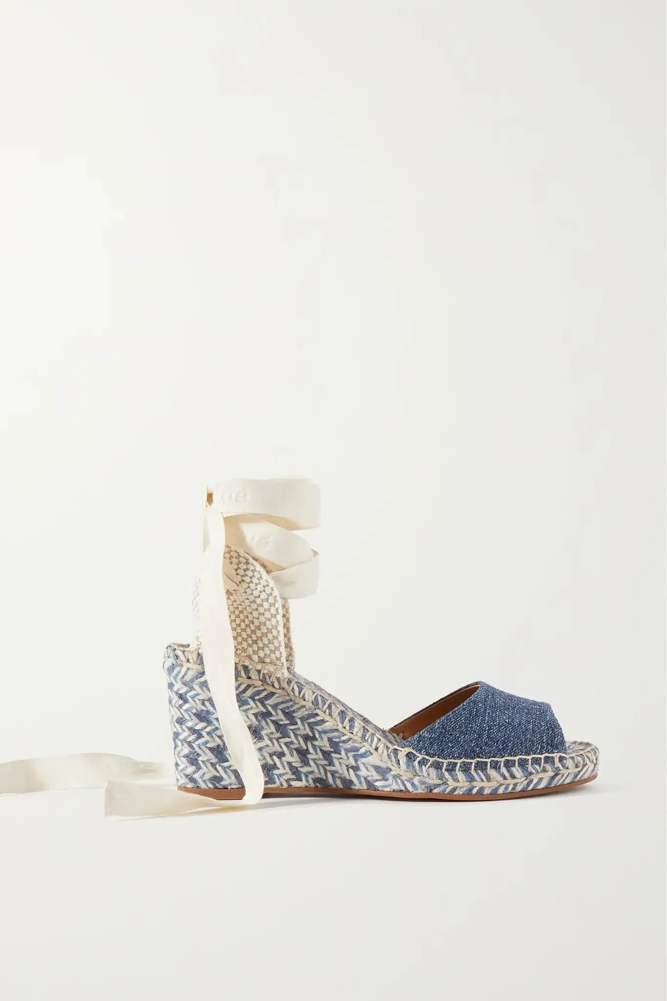 CHLOÉ Piia denim and canvas espadrille wedge sandals