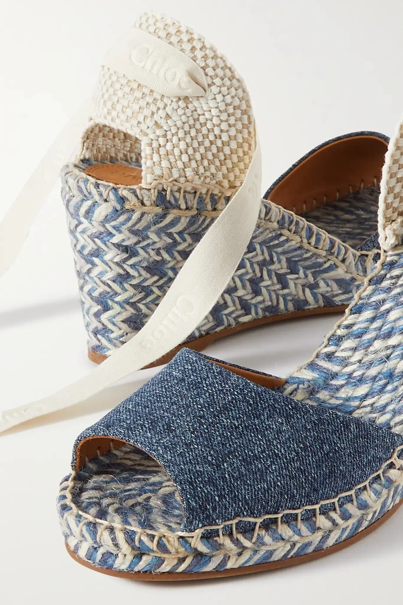 CHLOÉ Piia denim and canvas espadrille wedge sandals
