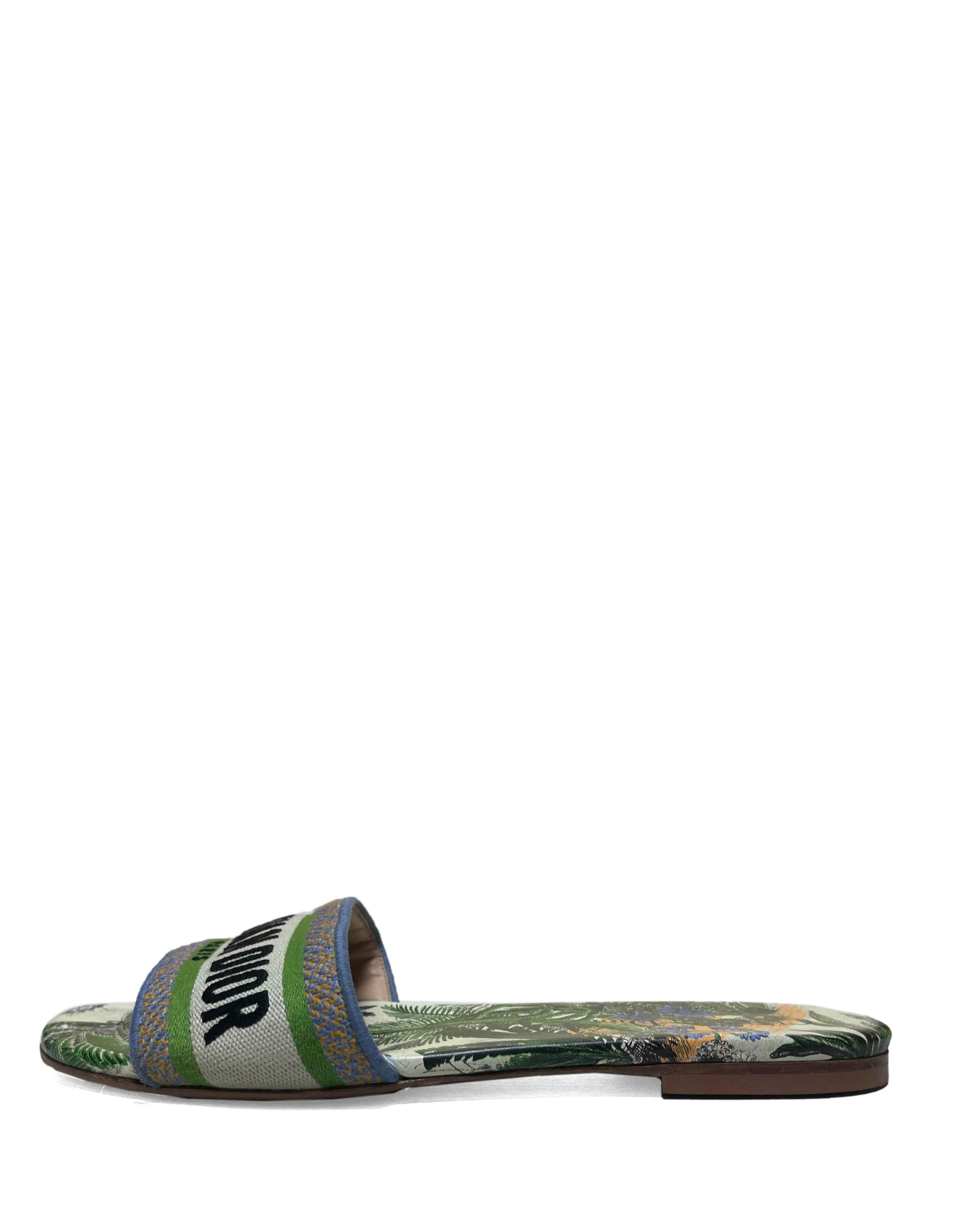 Christian Dior 2020 Canvas Embroidered Dway Slides sz39.5