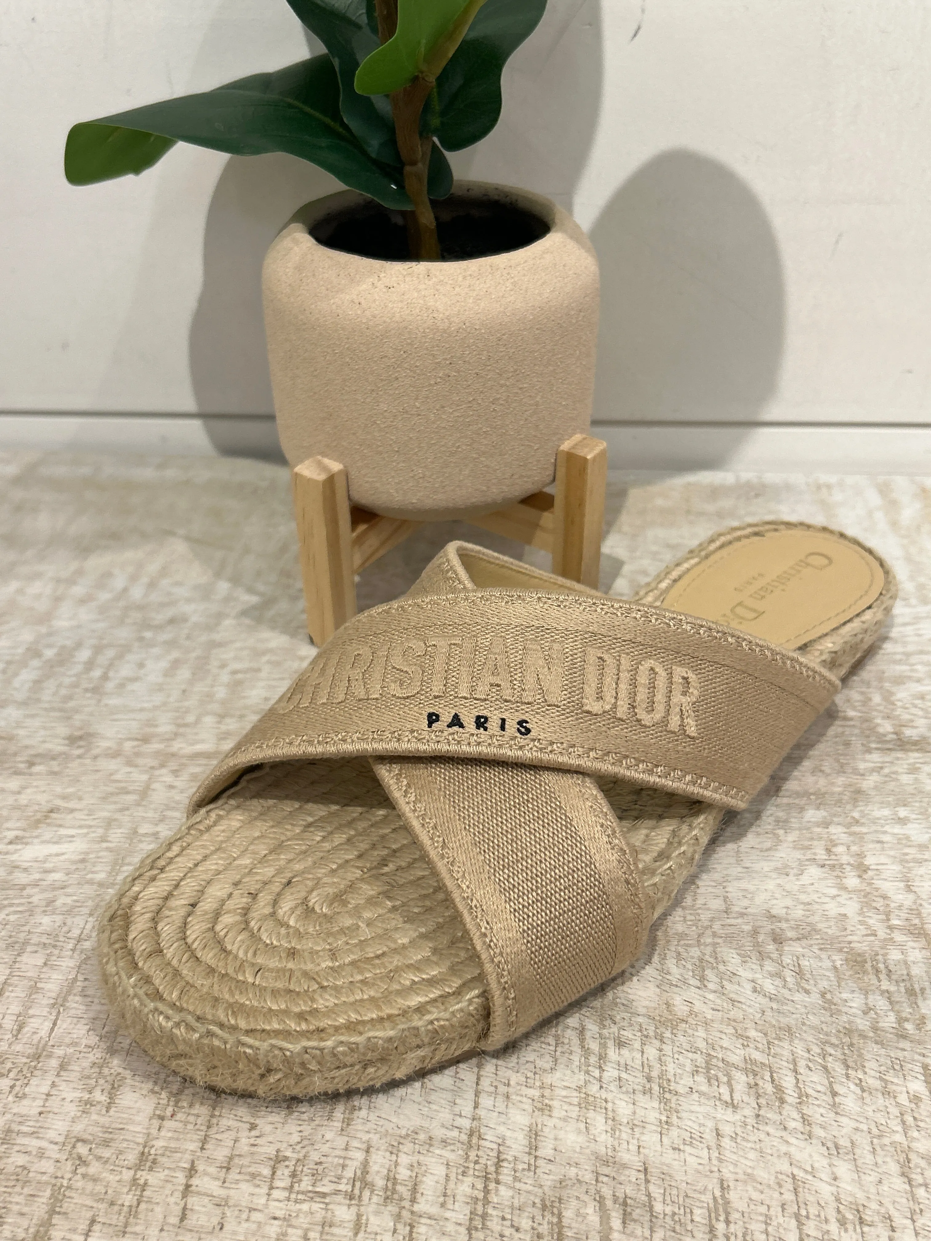 Christian Dior Shoes, Canvas Embroidered Granville Espadrille Crisscross Sandals (size 42)