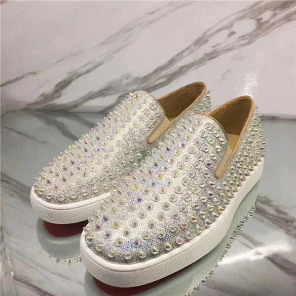 Colorful Low Top Rivets Studded Women Loafers Runway Slip On Round Gladiator Shoes Pink Genuine Leather Casual Shoes Flats