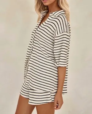 Cotton Waffle Stripe Shorts
