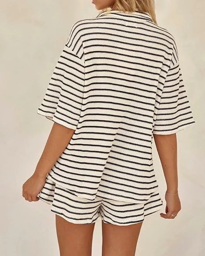 Cotton Waffle Stripe Shorts