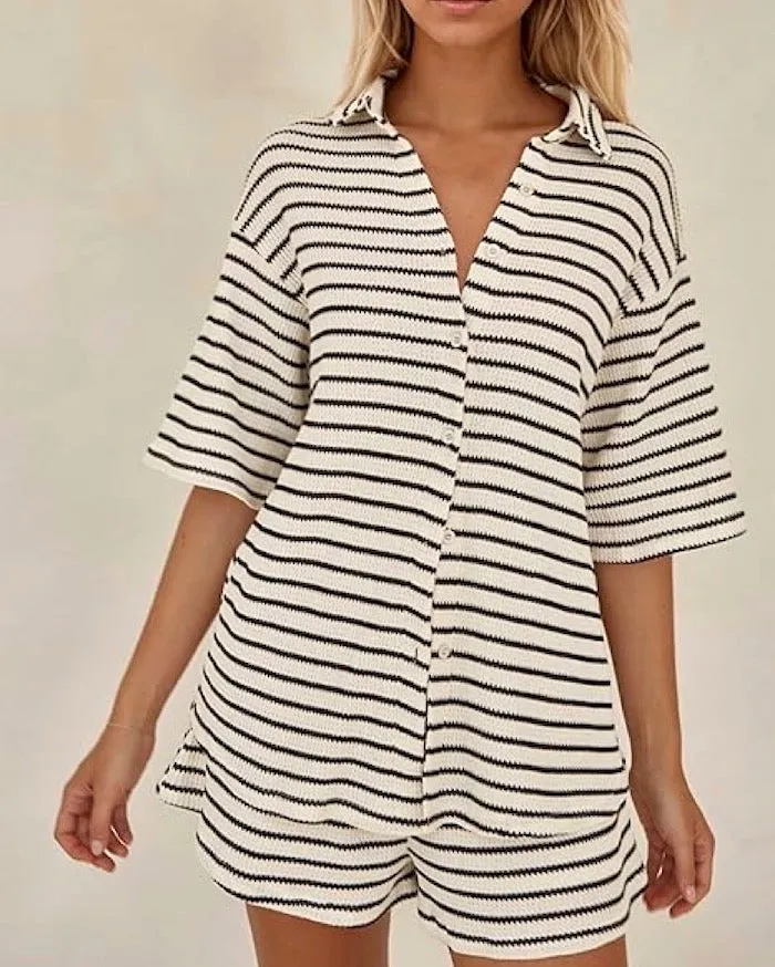 Cotton Waffle Stripe Shorts