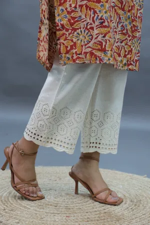 Cream Straight Pant In Cotton