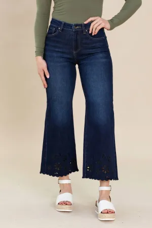 Crop Laser Cut Out Jeans In Dark Wash