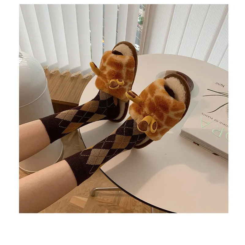 Cute Cartoon Giraffe Cotton Slippers UB3494