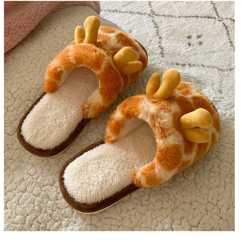 Cute Cartoon Giraffe Cotton Slippers UB3494
