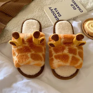Cute Cartoon Giraffe Cotton Slippers UB3494
