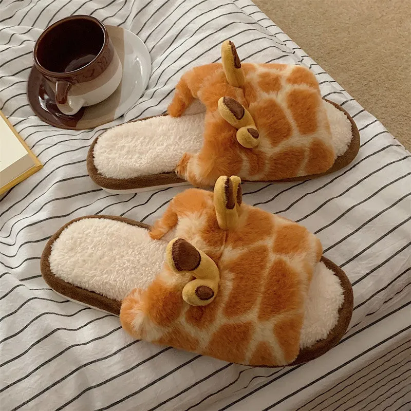 Cute Cartoon Giraffe Cotton Slippers UB3494