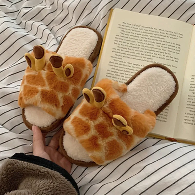 Cute Cartoon Giraffe Cotton Slippers UB3494