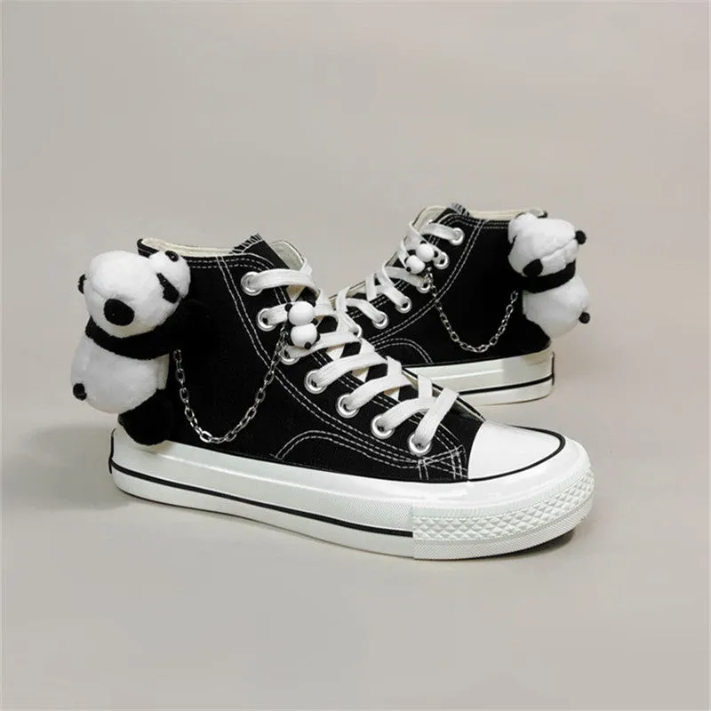 CUTE PANDA BLACK HIGH TOP CANVAS SHOES UB3376