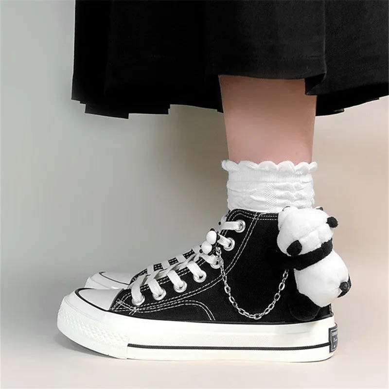 CUTE PANDA BLACK HIGH TOP CANVAS SHOES UB3376