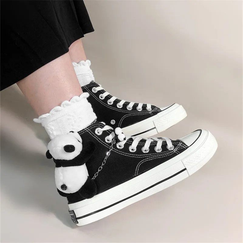 CUTE PANDA BLACK HIGH TOP CANVAS SHOES UB3376