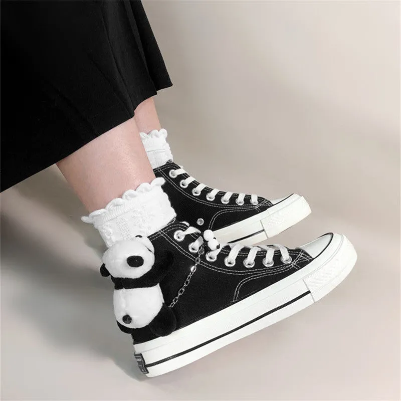 CUTE PANDA BLACK HIGH TOP CANVAS SHOES UB3376