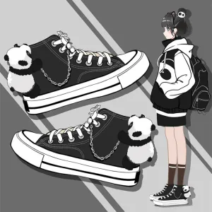 CUTE PANDA BLACK HIGH TOP CANVAS SHOES UB3376