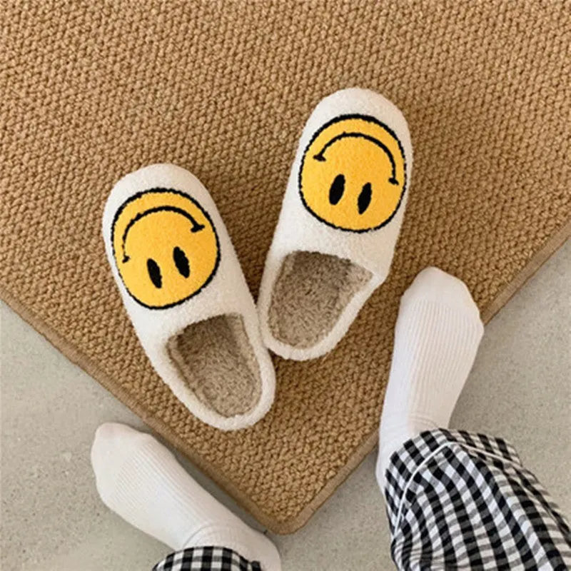 Cute Smiley Plush Cotton Slippers UB3491