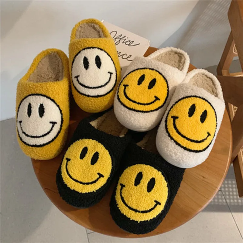 Cute Smiley Plush Cotton Slippers UB3491