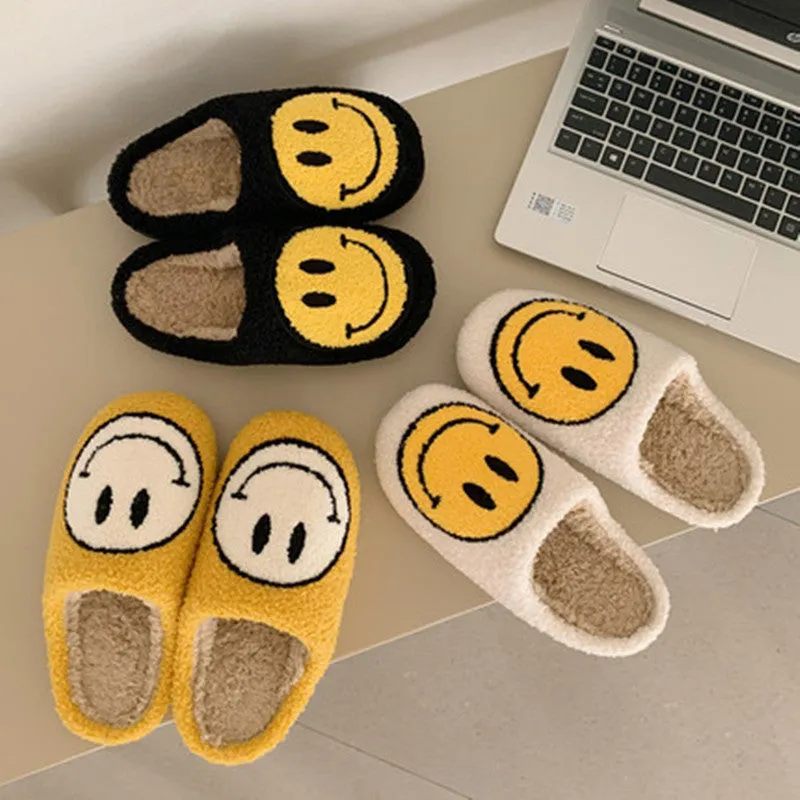 Cute Smiley Plush Cotton Slippers UB3491