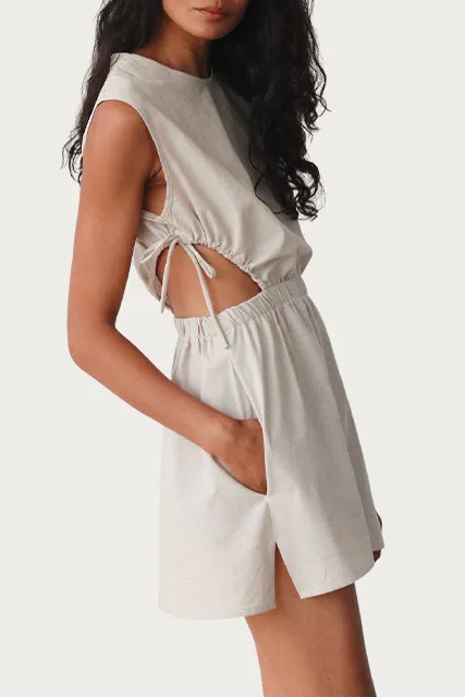 CUTOUT COTTON-TWILL MINI DRESS