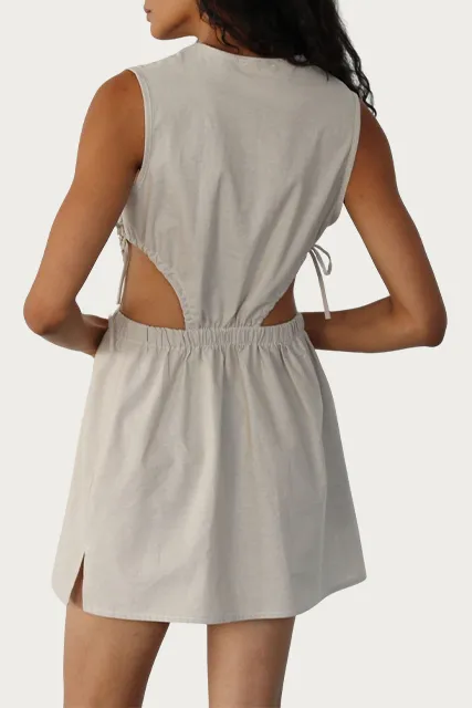 CUTOUT COTTON-TWILL MINI DRESS