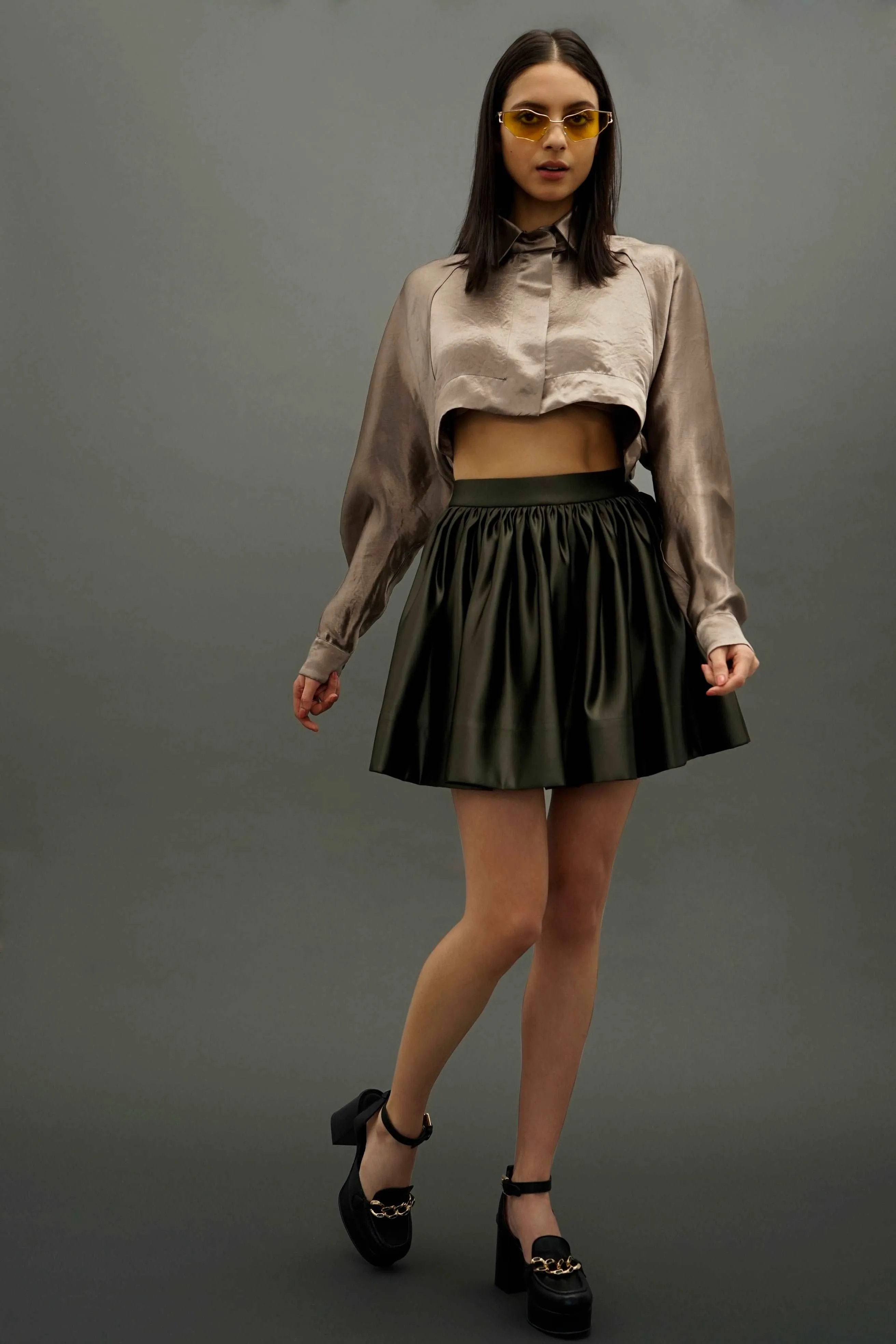 Daria V.2 Olive Gathered Mini Skirt