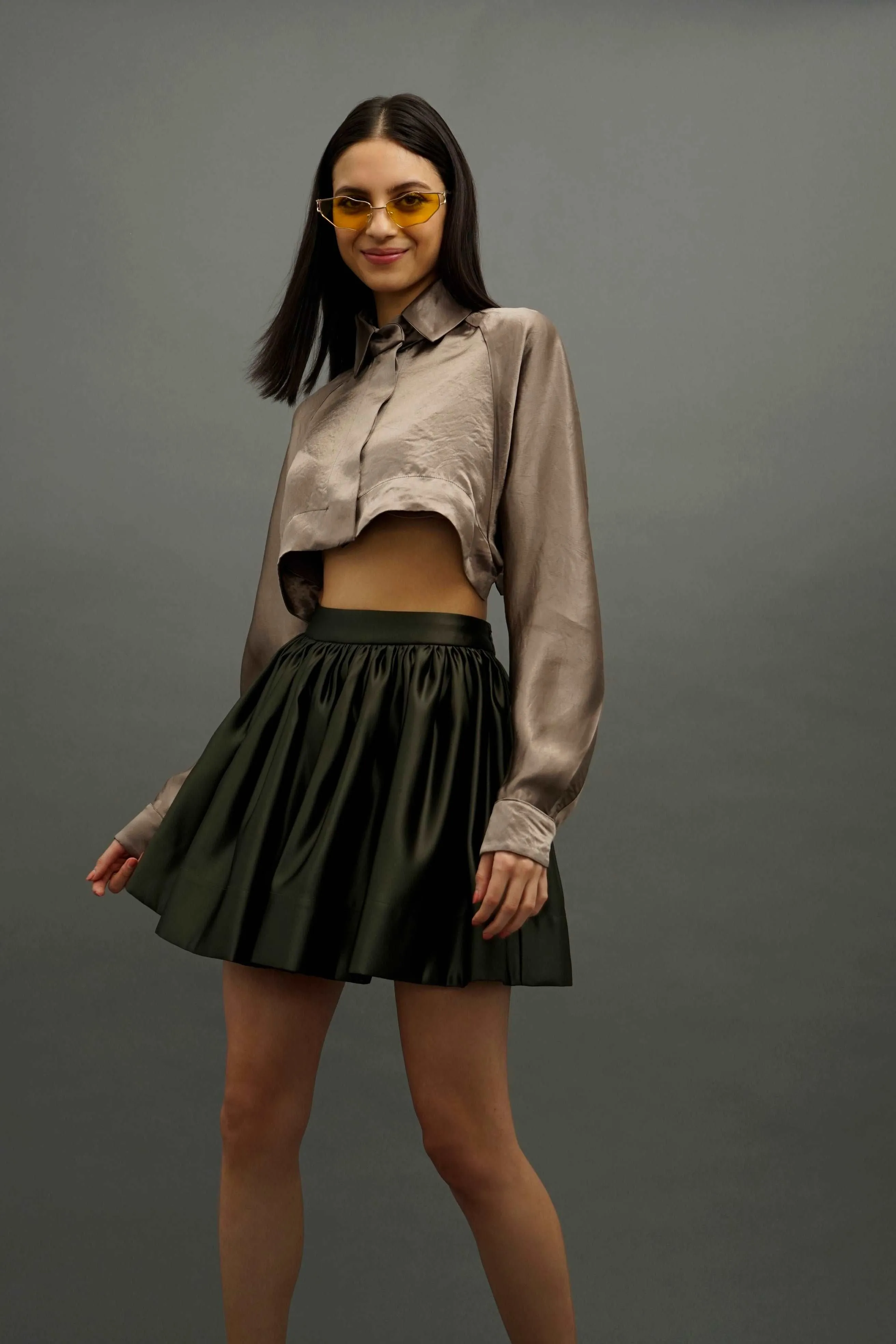 Daria V.2 Olive Gathered Mini Skirt