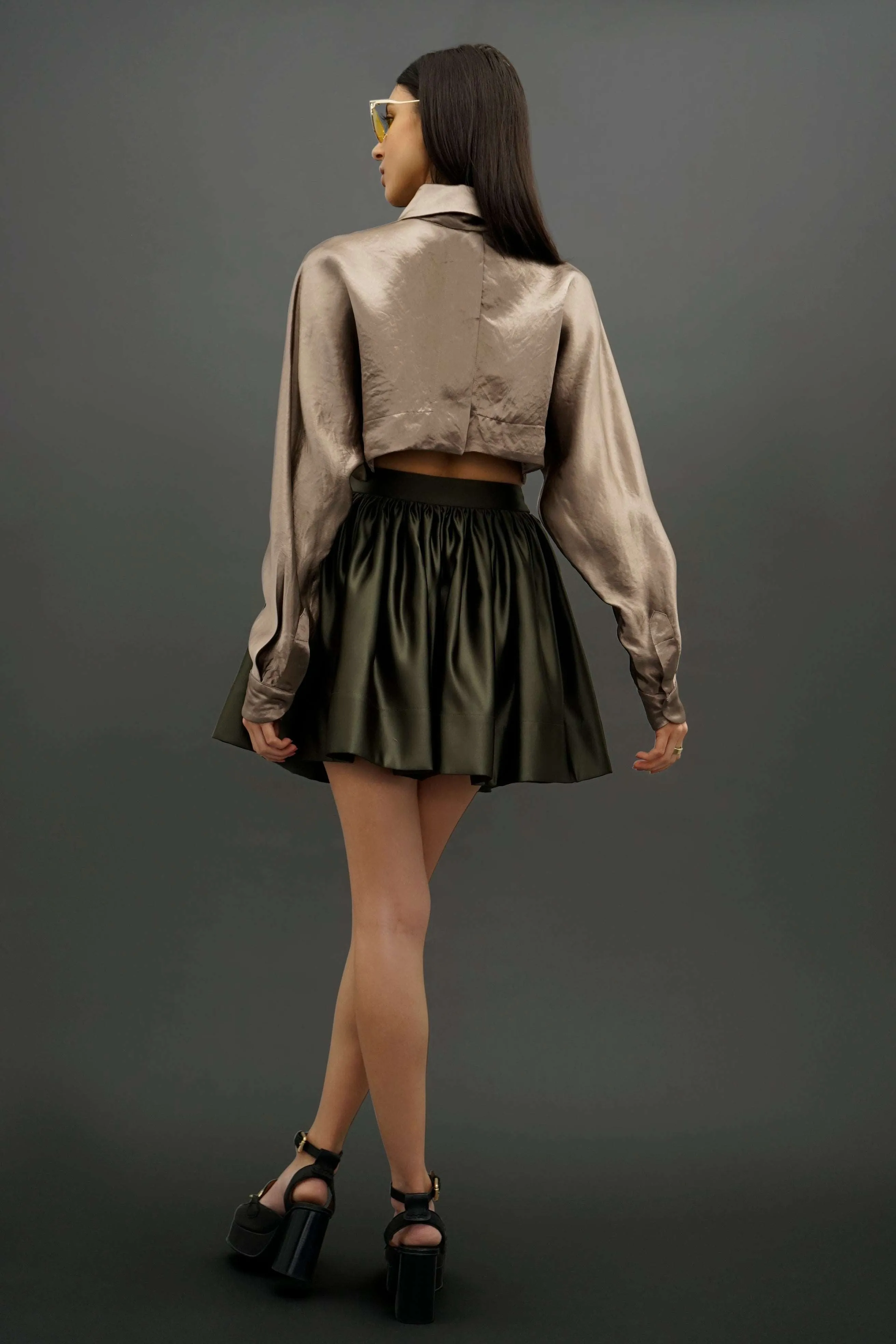 Daria V.2 Olive Gathered Mini Skirt
