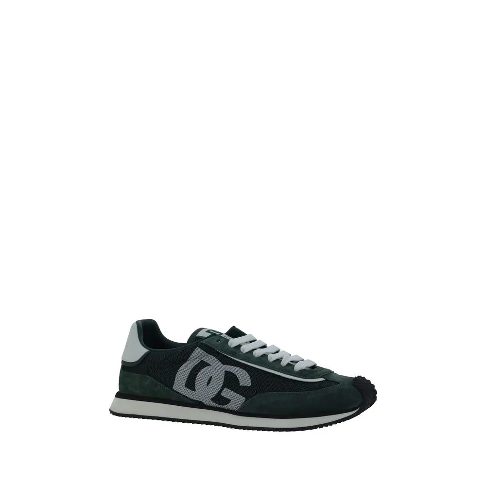 Dolce&Gabbana Men Black Sneakers Suede Leather Solid Flat Athletic Trainer Shoes