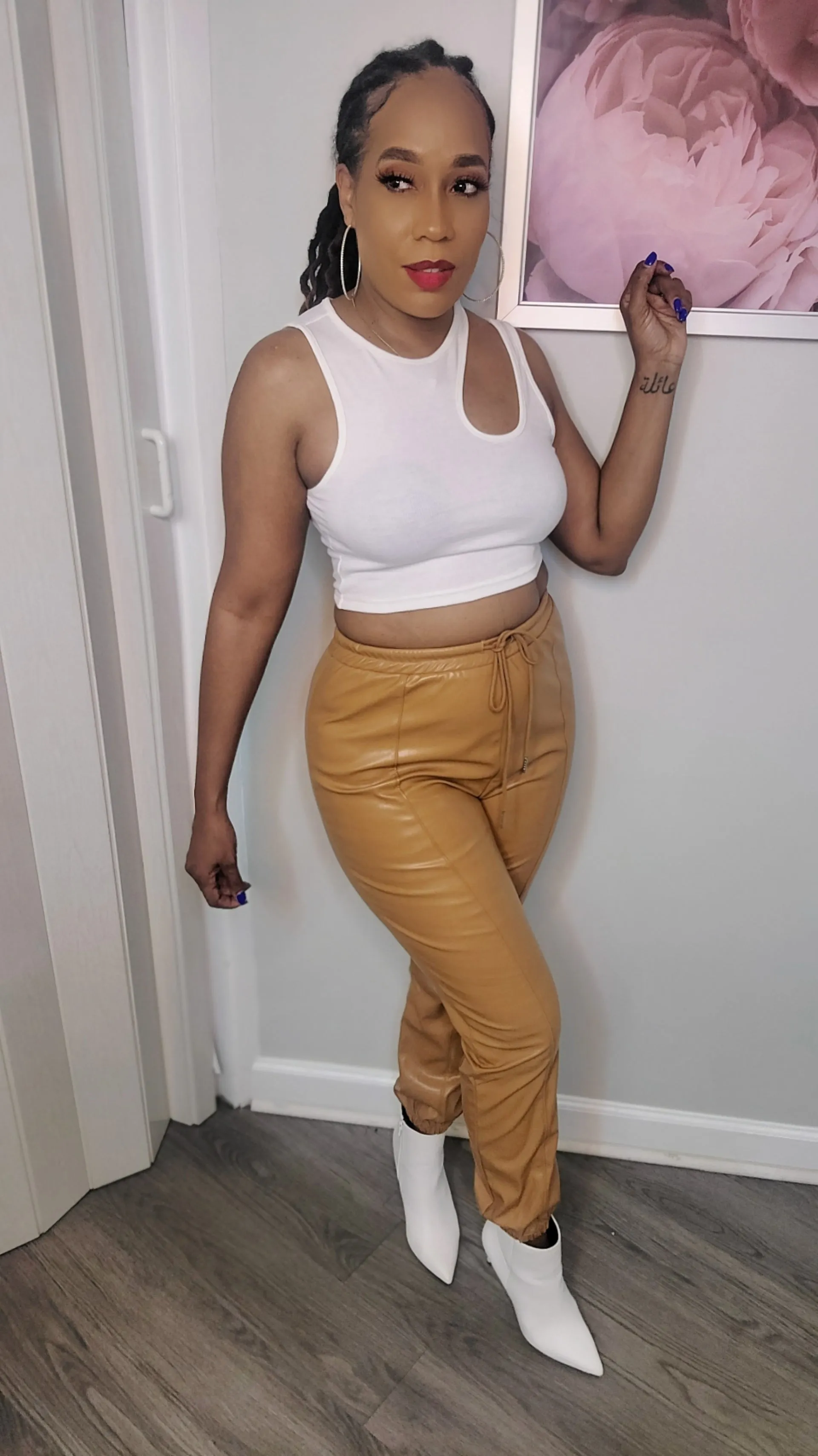 Don't Sweat it Faux Leather Joggers | Khaki