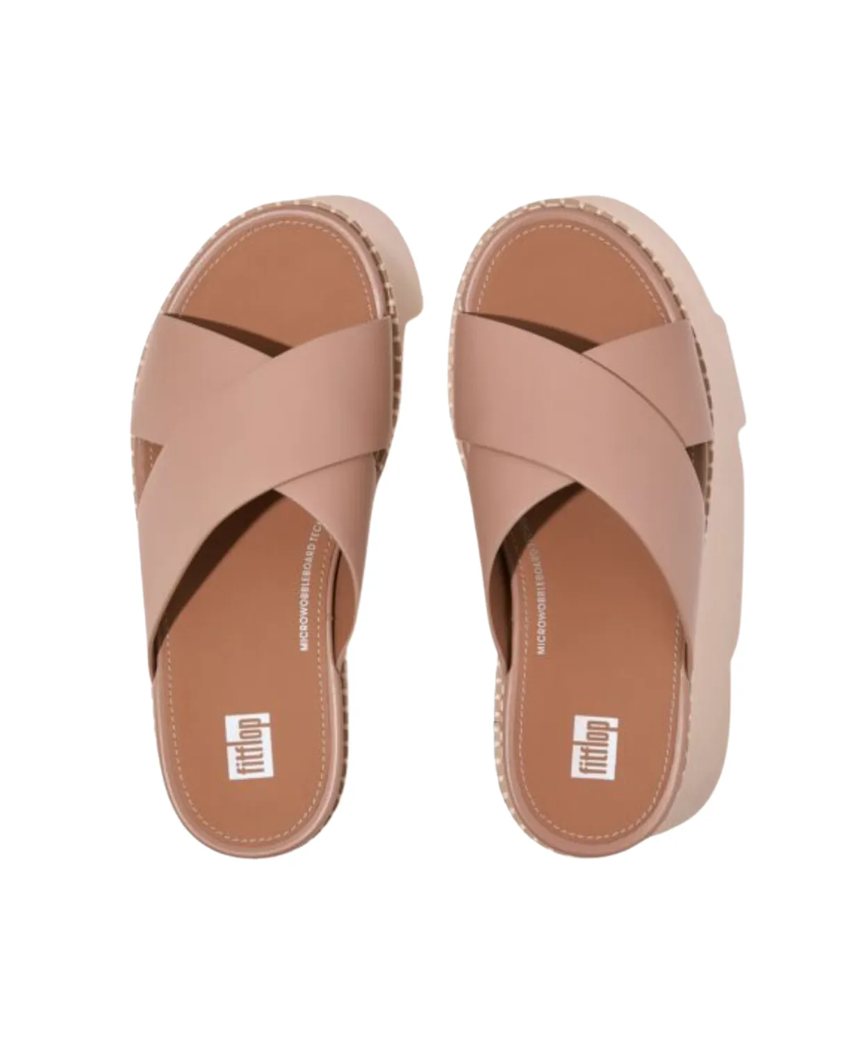 Fitflop Eloise Espadrille Leather Wedge Cross Slide Beige Buff