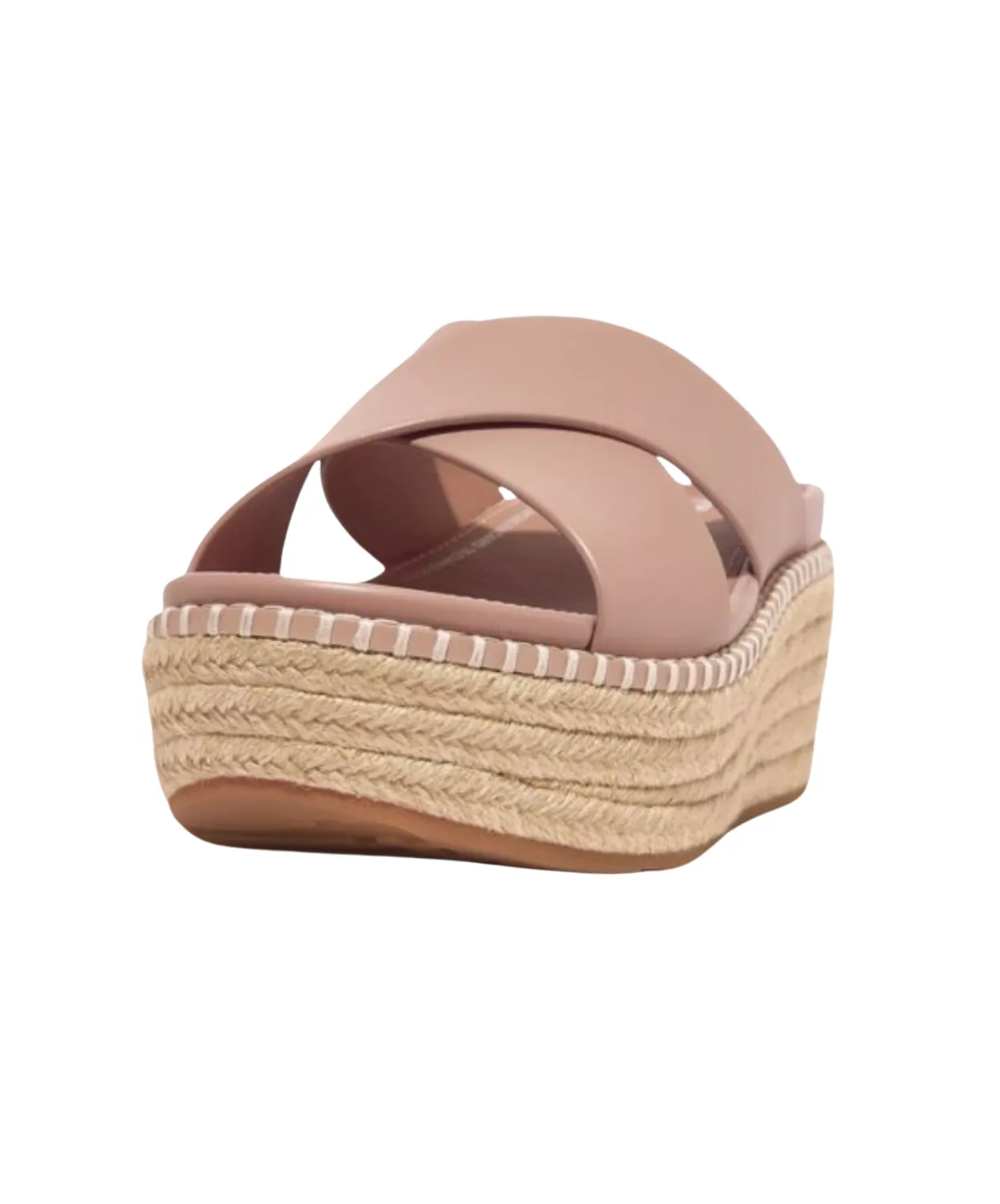 Fitflop Eloise Espadrille Leather Wedge Cross Slide Beige Buff