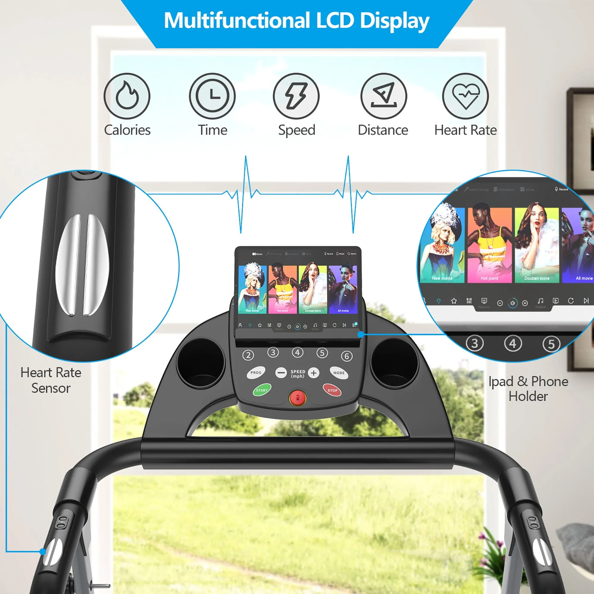 Folding Treadmill Electric /Support Motorized Power Running Fitness Machine