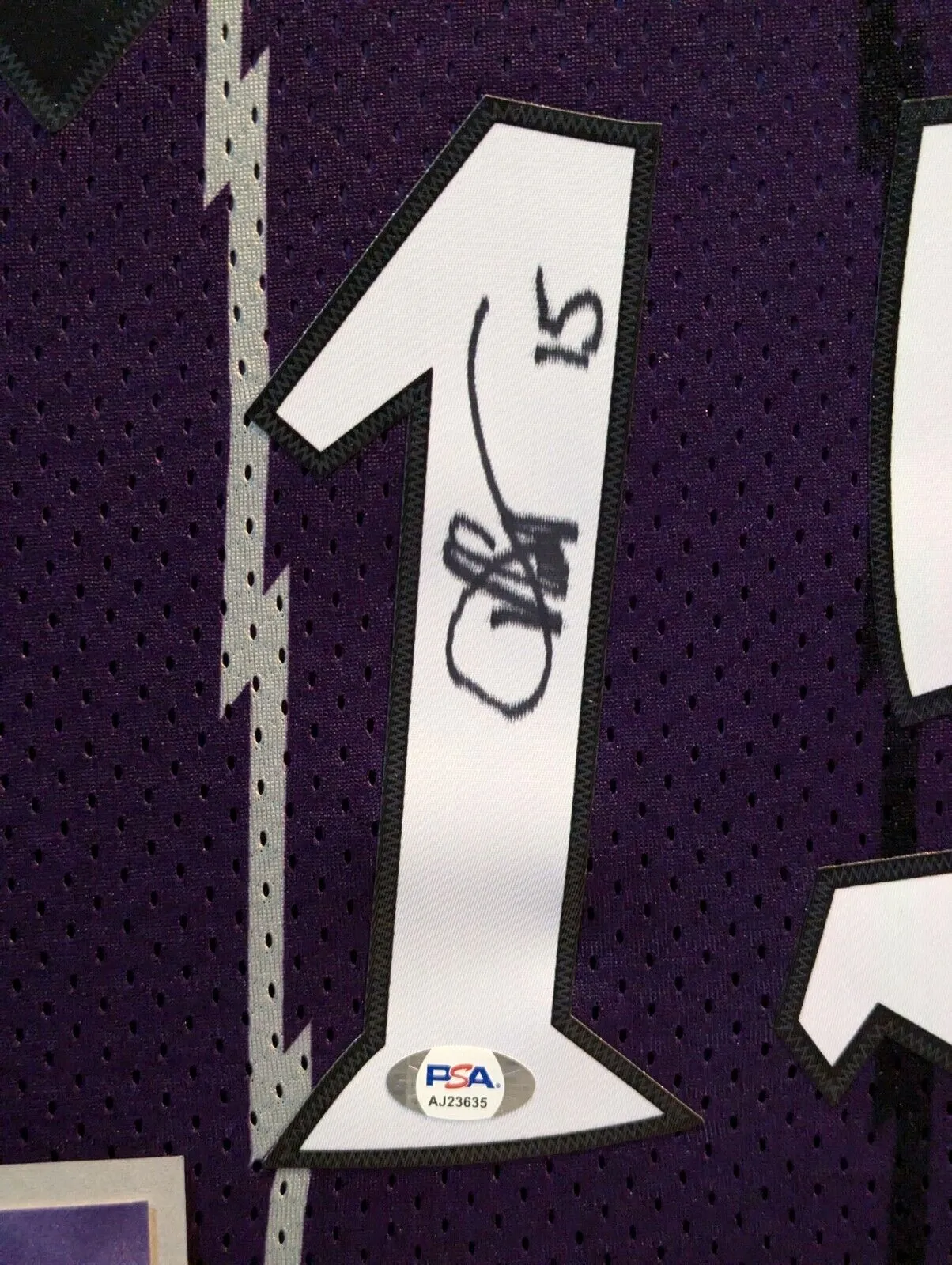 FRAMED IN SUEDE TORONTO RAPTORS VINCE CARTER AUTOGRAPHED JERSEY PSA COA