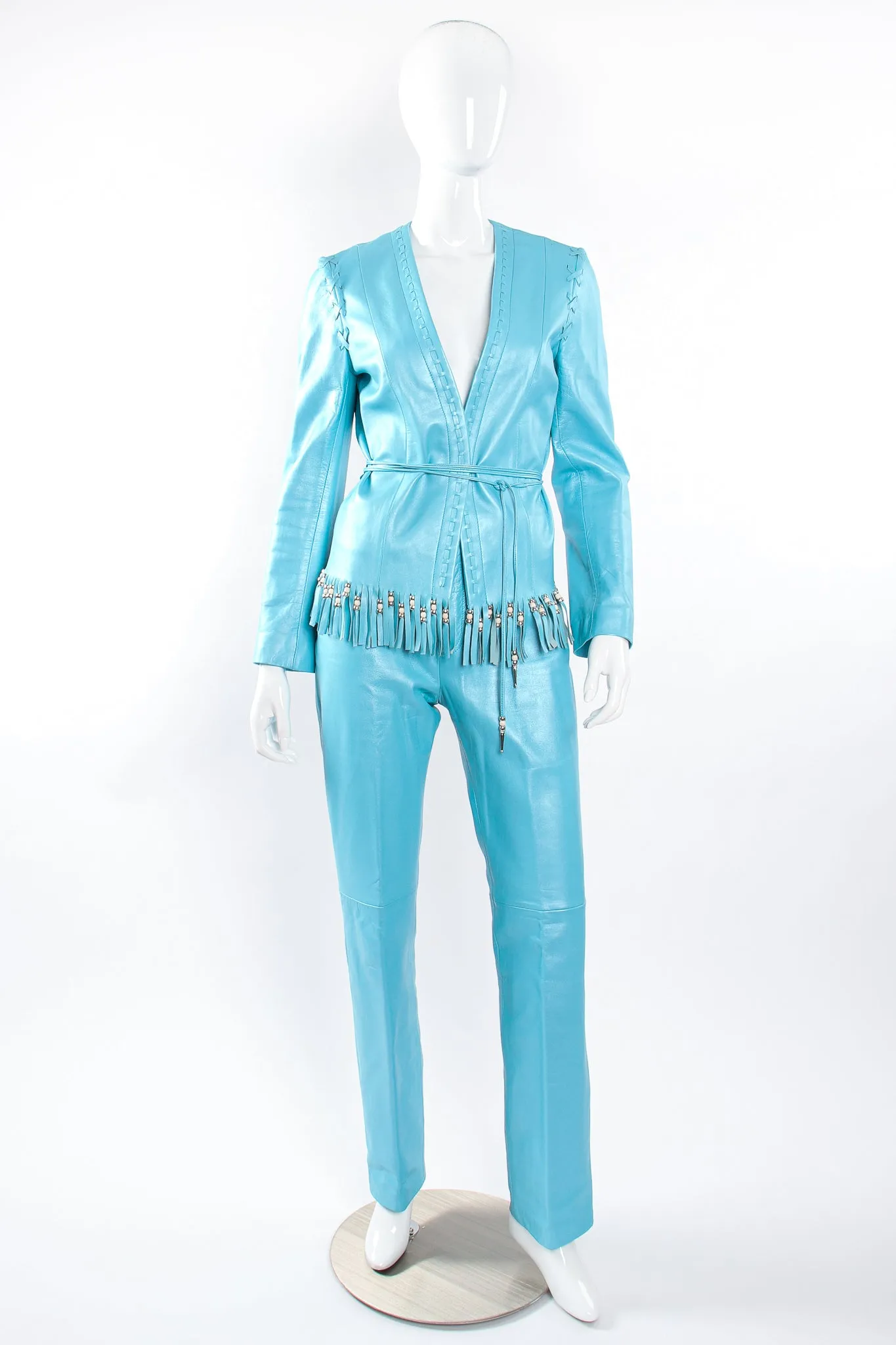 Fringed Leather Jacket & Pant Set