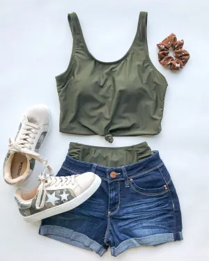 Front Knot Swimsuit Tankini- Army Green
