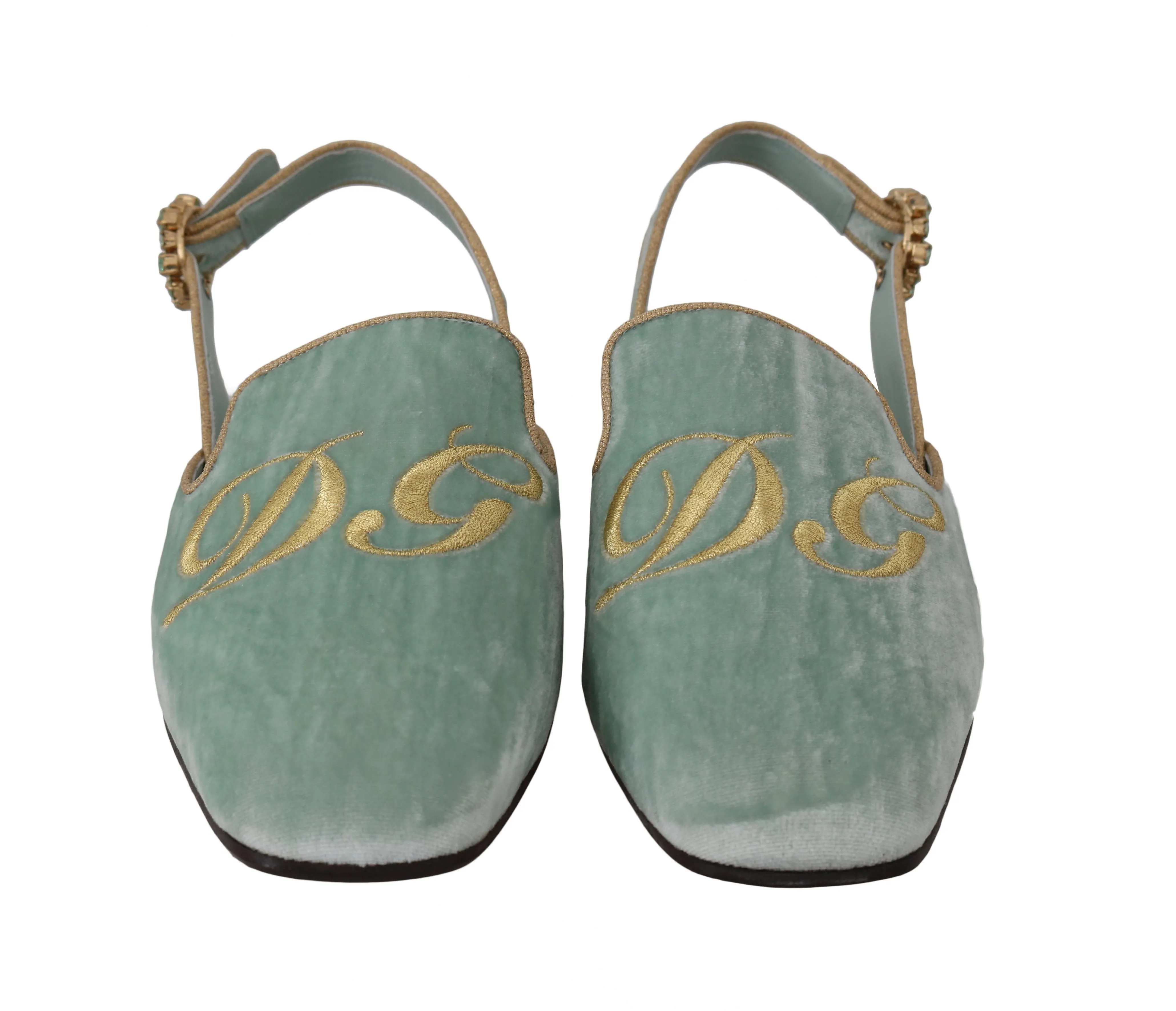 Green Velvet Crystal Sandals Mules Shoes