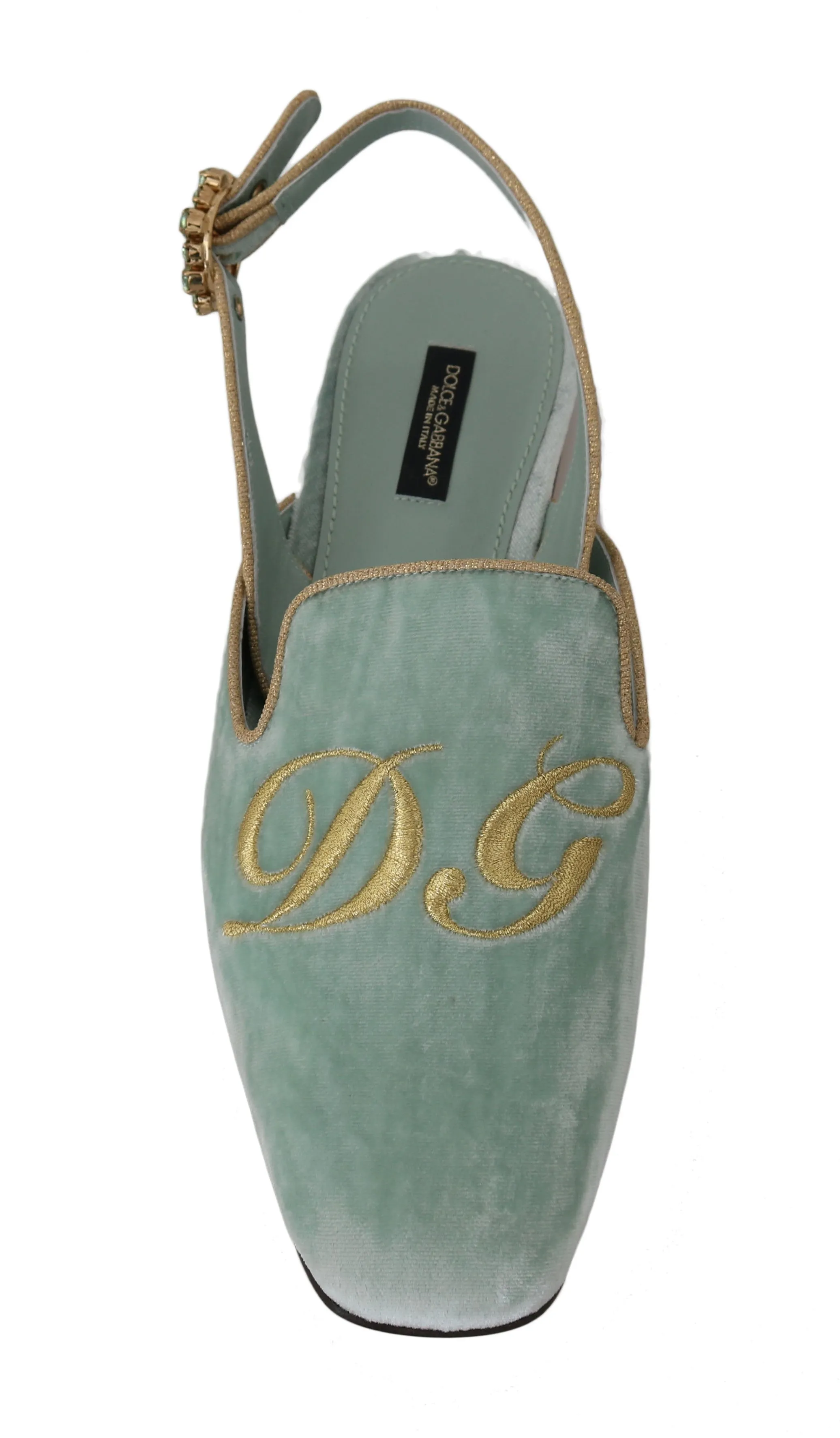 Green Velvet Crystal Sandals Mules Shoes