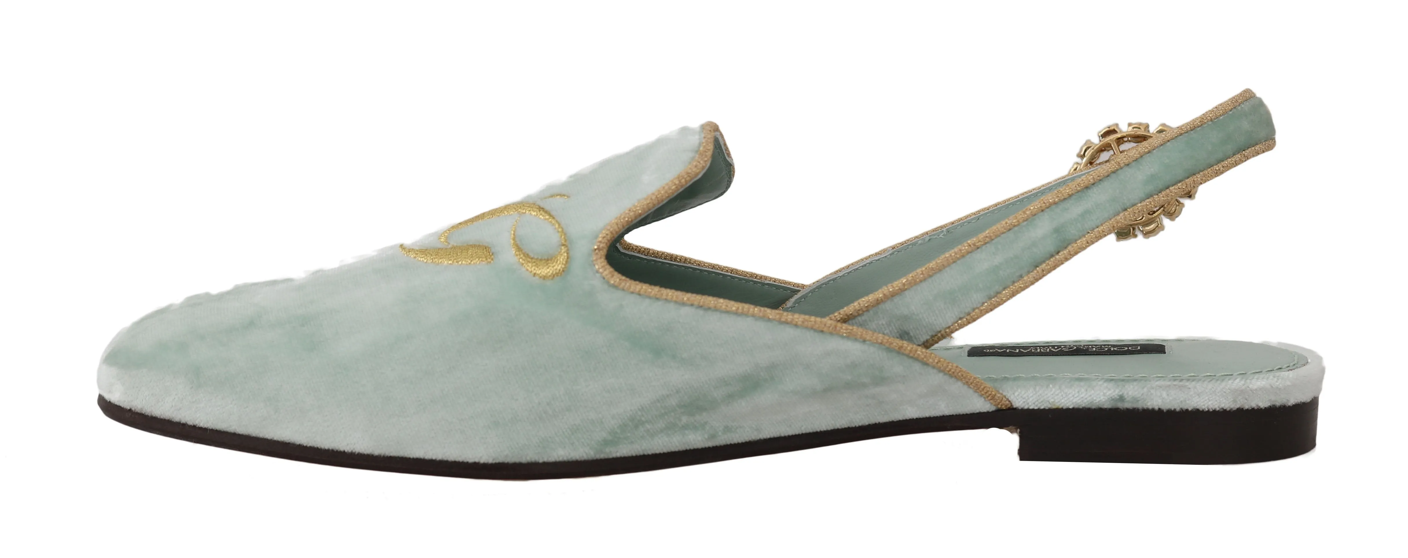 Green Velvet Crystal Sandals Mules Shoes
