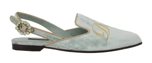 Green Velvet Crystal Sandals Mules Shoes