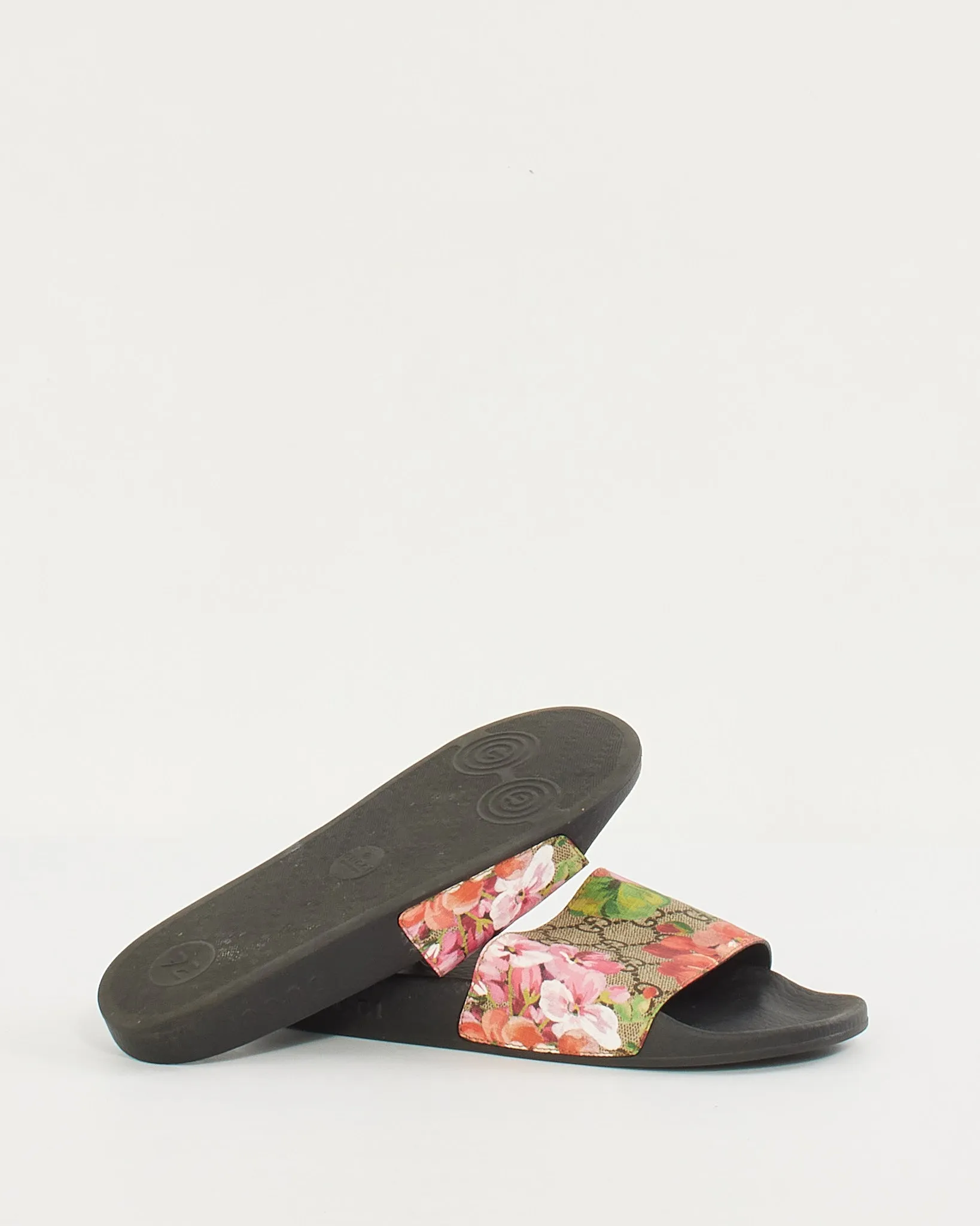 Gucci Beige/Pink Canvas GG Blooms Supreme Slide Sandals -37