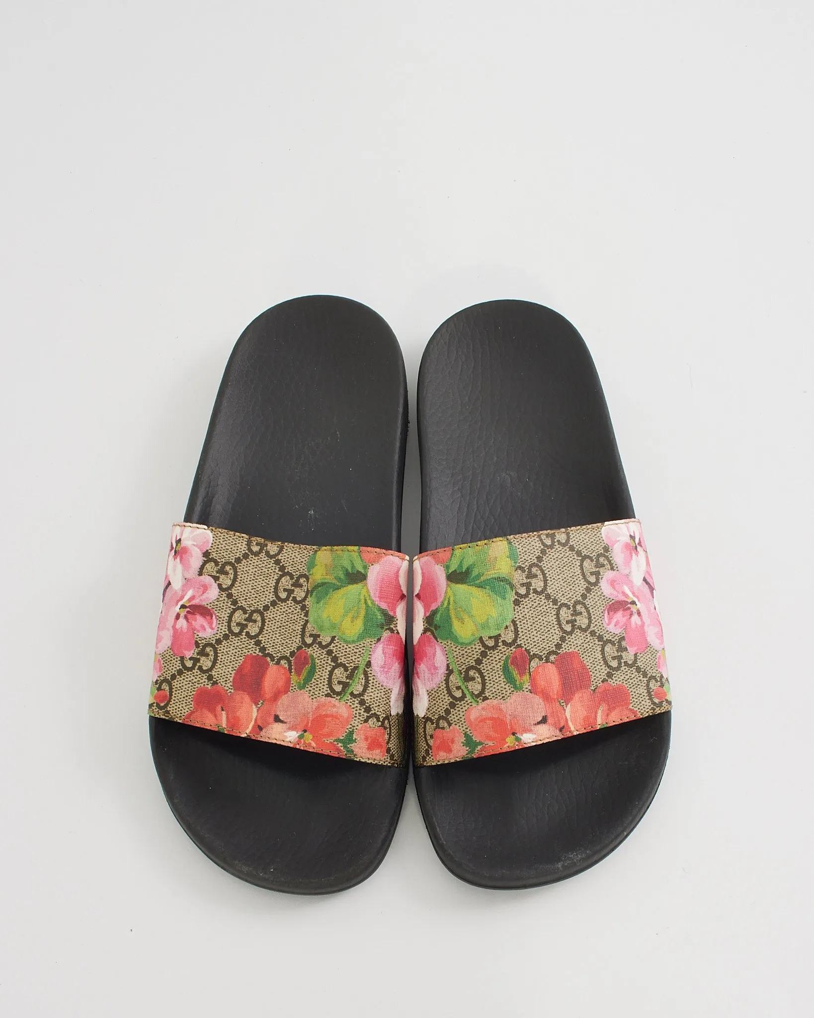 Gucci Beige/Pink Canvas GG Blooms Supreme Slide Sandals -37