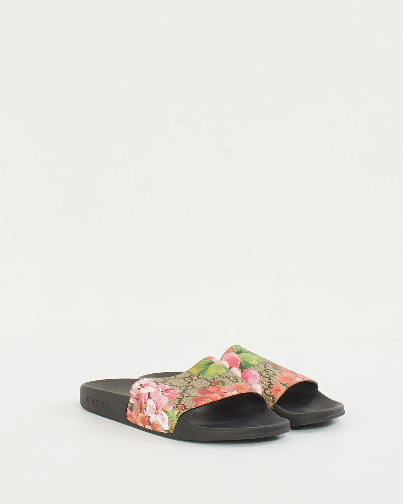 Gucci Beige/Pink Canvas GG Blooms Supreme Slide Sandals -37