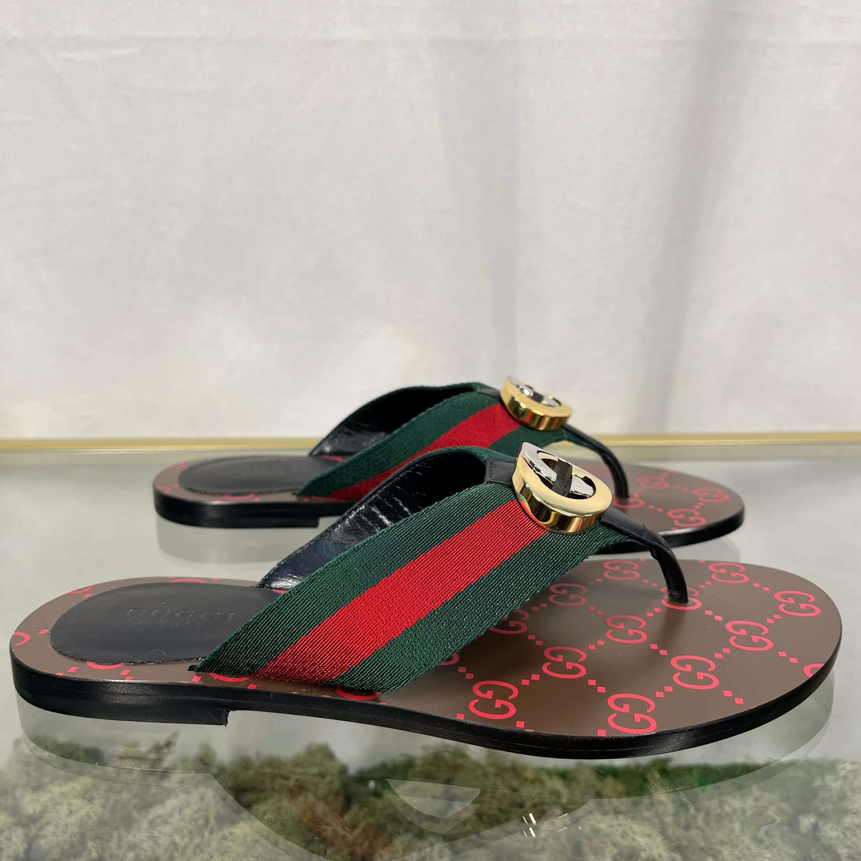 GUCCI Kika Canvas Stripe Thong Sandals SZ35