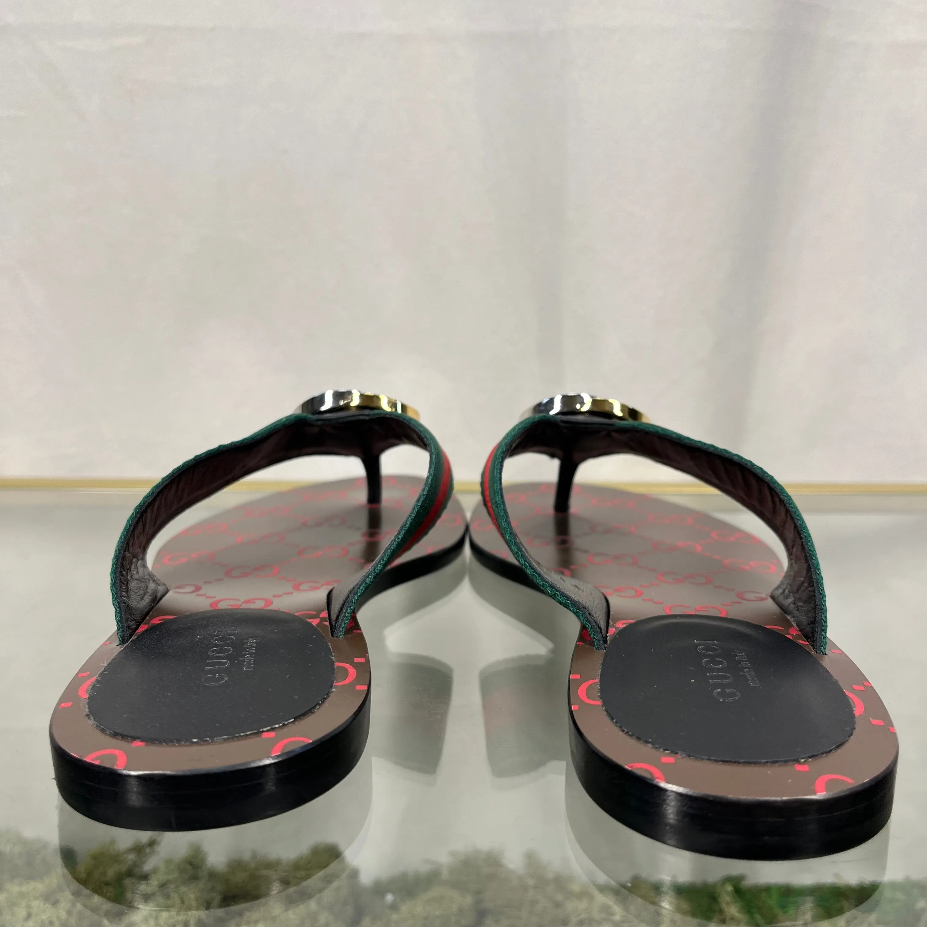 GUCCI Kika Canvas Stripe Thong Sandals SZ35