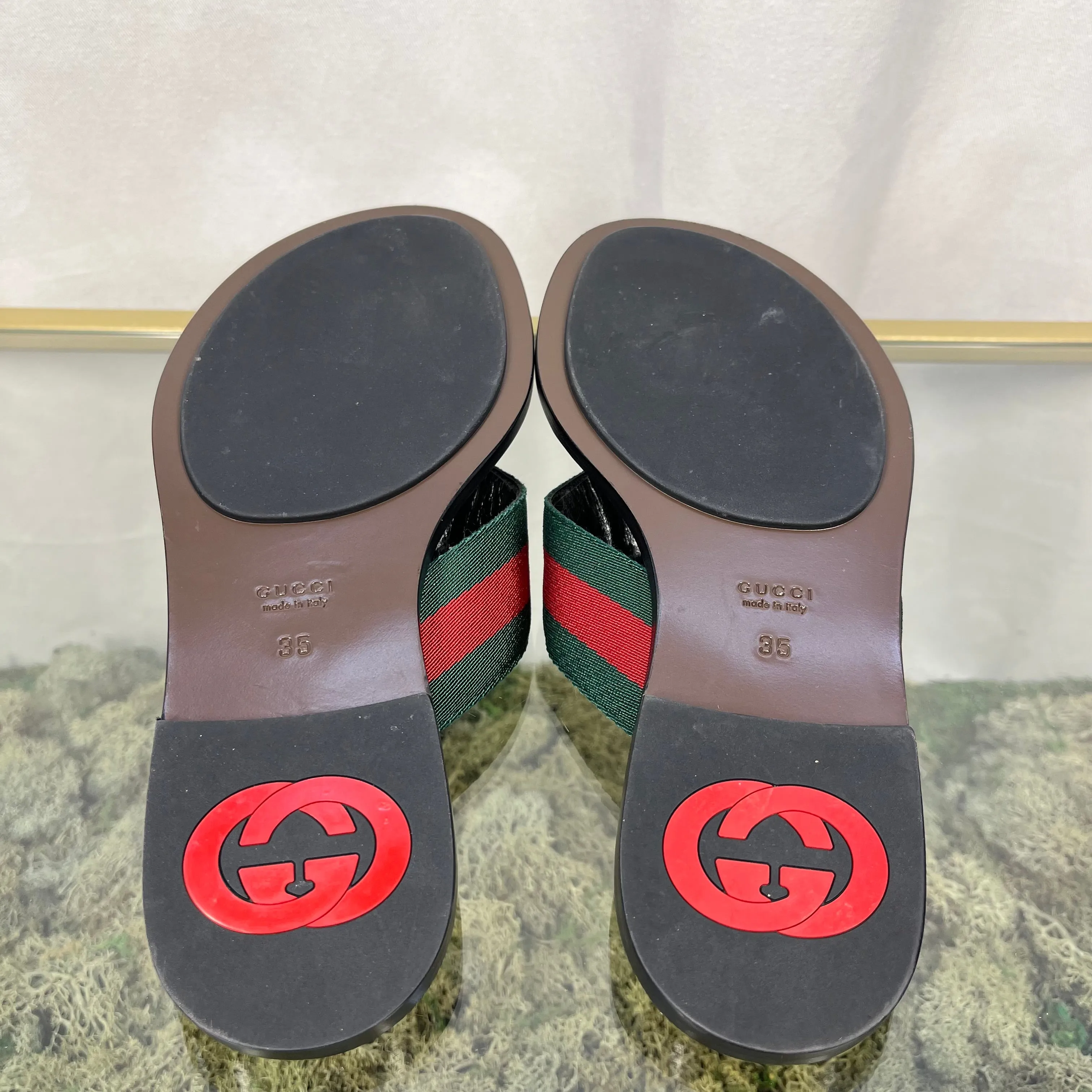 GUCCI Kika Canvas Stripe Thong Sandals SZ35