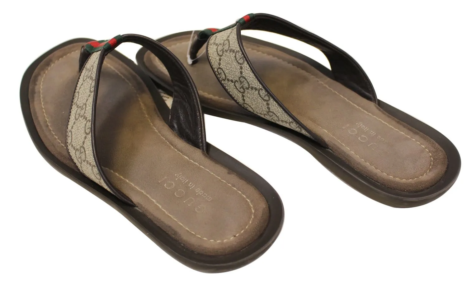 Gucci Men's GG Supreme Canvas Flip Flops Sandals Size 8 1/2G